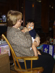 Great Aunt Jay plays with Alek.