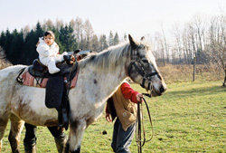 Alek rides Apache the horse.