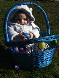 Kenji in an Easter basket.