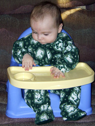 Kenji checks out his new booster seat.