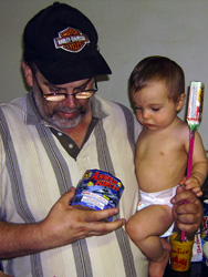 Karl and Kenji inventory the fireworks.